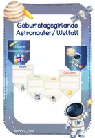 Vorschau - Bildkarten - Geburtstagskalender Girlande Wimpelkette Astronauten Weltraum - Deckblatt