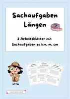 Vorschau - Arbeitsblätter - Sachaufgaben zum Thema Längen - km, m, cm - Deckblatt