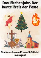 Vorschau - Unterrichtsreihen - Das Kirchenjahr: Der bunte Kreis der Feste ⭕️ | Stationenlernen Klasse 5-8 (Inkl. Lösungen) - Deckblatt