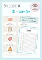 Vorschau - Arbeitsblätter - Schleichdiktat/ Laufdiktat ck | Klasse 1 | 8 Karten - Deckblatt