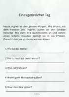 Vorschau - Arbeitsblätter - Lesen und verstehen - ein regenreicher Tag Klasse 2 - Seite 1