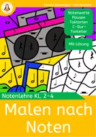 Vorschau - Arbeitsblätter - Malen nach Noten - Notenwerte, Pausen, C-Dur Tonleiter und Taktarten - Malen nach Zahlen - Deckblatt
