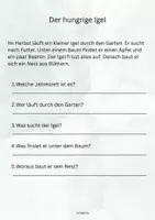 Vorschau - Arbeitsblätter - Lesen und verstehen - Der hungrige Igel Klasse2 - Seite 1