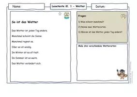 Vorschau - Arbeitsblätter - Wetter Klasse 1–4 Materialpaket | Differenzierte Lesetexte zu Klima, Regen, Extremwetter mit Lösungen - Seite 1