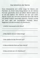 Vorschau - Arbeitsblätter - Lesen und verstehen - Das Geheimnis der Sterne Klasse 4 - Seite 1