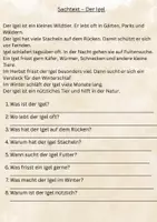 Vorschau - Arbeitsblätter - Sachtext - Igel für Klasse 2 - Seite 1