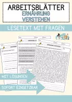 Vorschau - Arbeitsblätter - Ernährung verstehen Arbeitsblätter mit Fragen + Lösungen Lesetext - Deckblatt
