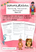 Vorschau - Arbeitsblätter - Lesen üben: Leseverstehen & Leseverständnis Fasching, Karneval, Fastnacht – 5 differenzierte Texte mit Aufgaben & Lösungen (Klasse 2 – 3) - Deckblatt