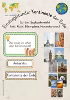 Vorschau - Stundenentwürfe - Kontinente der Erde: Einstiegsstunde (Rätsel, Bildergalerie, Arbeitsblatt, Namenskärtchen) - Deckblatt