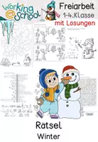 Vorschau - Stationenlernen - Winter Rätsel Klasse 1-4 | Rätselheft | Freiarbeit - Deckblatt