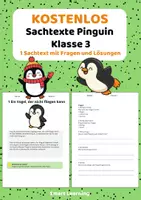 Vorschau - Stundenentwürfe - Kostenlos: Pinguin Sachtext - Arbeitsblätter Klasse 3 - Deckblatt