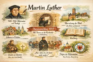 Vorschau - Arbeitsblätter - AB mit Fragen zum Thema "Martin Luther" + Lösungsblatt + Mindmap + Infografik - Seite 1