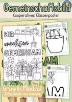 Vorschau - Mal- und Bastelvorlagen - Gemeinschaftsbild kooperatives Klassenposter Wir wachsen gemeinsam Grundschule Growth Mindset - Deckblatt