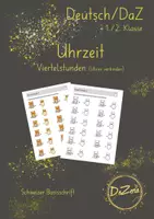 Vorschau - Unterrichtsreihen - Uhrzeiten Viertelstunden verbinden (Katze) - Deckblatt