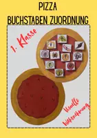 Vorschau - Stationenlernen - Pizza Buchstaben von Groß zu Kleinbuchstaben Zuordnung - Deckblatt