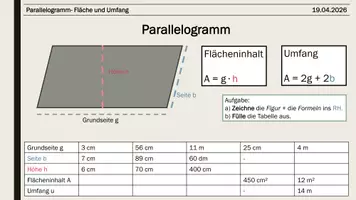 Vorschau - Arbeitsblätter - Parallelogram- Flächeninhalt und Umfang Stunde - Seite 3