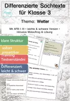 Vorschau - Arbeitsblätter - Wetter Klasse 3 | Differenzierte Lesetexte mit Temperatur, Wolkenbildung (mit Lösungen) - Deckblatt