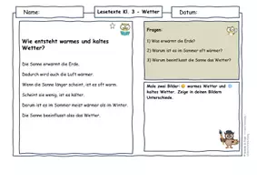 Vorschau - Arbeitsblätter - Wetter Klasse 3 | Differenzierte Lesetexte mit Temperatur, Wolkenbildung (mit Lösungen) - Seite 1