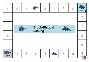 Vorschau - Spiele - Bruch-Bingo "blaue Dinos": Brüche addieren / subtrahieren - Seite 1