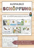Vorschau - Arbeitsblätter - Schöpfungsgeschichte - Ausmalbild in bunt oder schwarz-weiß - Deckblatt