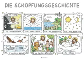 Vorschau - Arbeitsblätter - Schöpfungsgeschichte - Ausmalbild in bunt oder schwarz-weiß - Seite 1