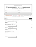 Vorschau - Arbeitsblätter - Klassenarbeit Mathe Terme & Variablen mit Lösungen Klasse 7 - Seite 1