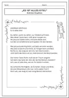 Vorschau - Arbeitsblätter - Gedichtanalyse, Es ist alles eitel“ – Gryphius, Klasse 9/10 - Seite 1