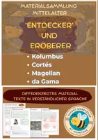 Vorschau - Arbeitsblätter - Kolumbus, Cortés, Magellan, Vasco da Gama - verständliche Texte - differenziert - Deckblatt