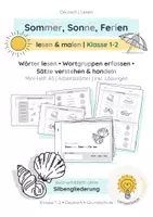 Vorschau - Arbeitsblätter - Sommerferien lesen Klasse 1–2 | Bundle Lesen & Malen mit und ohne Silbengliederung - Seite 1