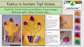 Vorschau - Mal- und Bastelvorlagen - Kaktus in buntem Topf sticken - Deckblatt
