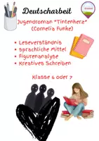 Vorschau - Test - Deutscharbeit Jugendroman Tintenherz Klasse 6 oder 7 - Deckblatt