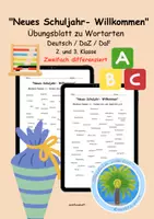 Vorschau - Arbeitsblätter - 🏫Übungsblatt zu Wortarten Schulanfang | neues Schuljahr | Deutsch | DaZ | DaF | 2. und 3. Klasse | Differenziert | Wortarten üben erkennen | - Deckblatt