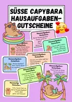 Vorschau - Bildkarten - Süße Capybara Hausaufgabengutscheine - Verstärker - coole Hausaufgaben Gutscheine - Klasse 2 - 7 - 8 Verschiedene Motive - Deckblatt