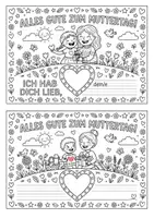 Vorschau - Mal- und Bastelvorlagen - Vielfältige Muttertagskarten (Ausmalbar) - Seite 1