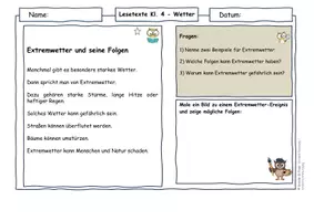 Vorschau - Arbeitsblätter - Wetter Klasse 4 | Differenzierte Lesetexte mit Extremwetter, Klimawandel (mit Lösungen) - Seite 1