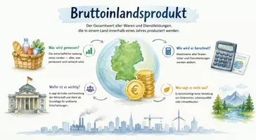 Vorschau - Arbeitsblätter - AB mit Fragen zum Thema "Bruttoinlandsprodukt" + Lösungsblatt + Mindmap + Infografik - Seite 1