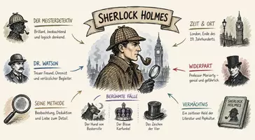 Vorschau - Arbeitsblätter - AB mit Fragen zum Thema "Sherlock Holmes" + Lösungsblatt + Infografik - Seite 1
