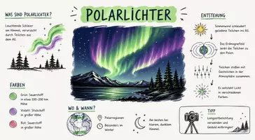 Vorschau - Arbeitsblätter - AB mit Fragen zum Thema "Polarlichter" + Lösungsblatt + Mindmap + Infografik - Seite 1