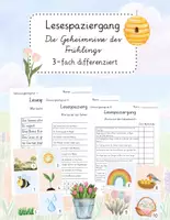 Vorschau - Spiele - Lesespaziergang Frühling – Die Geheimnisse des Frühlings | 3-fach differenziert | Lesen Grundschule Klasse 1-3 - Deckblatt