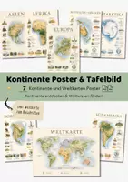Vorschau - Poster - Kontinente der Erde Lernposter & Tafelbilder | Weltkarte und Kontinente Poster zum Ausdrucken A3 & A4 | Weltwissen Klasse 1-4 - Deckblatt