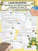 Vorschau - Arbeitsblätter - Leseverstehen - Sachtexte mit differenzierten Aufgaben (Klasse 3) - auch zur Leistungsüberprüfung geeignet - Deckblatt