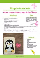 Vorschau - Mal- und Bastelvorlagen - Pinguin Botschaft - Geburtstags-, Muttertags- & Grußkarte - Seite 1