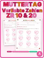 Vorschau - Arbeitsblätter - Verliebte Zahlen Muttertag (ZR 10 & ZR 20) Mathe Klasse 1 - Deckblatt