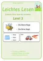 Vorschau - Arbeitsblätter - Leichtes Lesen - einfache Sätze lesen & verstehen (Level 3) - Deckblatt