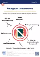 Vorschau - Arbeitsblätter - Prüfungsvorbereitung Leseverstehen - Handynutzung in der Schule - Deckblatt