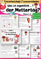 Vorschau - Arbeitsblätter - Was ist eigentlich der Muttertag Freiarbeitsheft 2. 3. 4. Klasse Lesemini Leseverständnis Leseverstehen Freiarbeitsmaterial Lesen Deutsch Ethik Sachunterricht Religion Grundschule - Deckblatt
