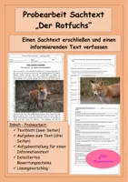Vorschau - Stundenentwürfe - Probearbeit: "Der Rotfuchs" - Sachtext erschließen und Informationstext schreiben - Deckblatt