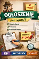 zapowiedź - Ogłoszenie – karta pracy E8 | ćwiczenia + klucz - obwoluta