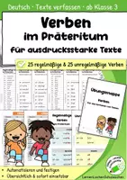 Vorschau - Arbeitsblätter - 50 Verben im Präteritum – Arbeitsblätter zum Automatisieren & Festigen für das Verfassen von Texten (25 regelmäßige & 25 unregelmäßige Verben, Klasse 3/4) - Deckblatt