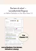 Vorschau - Arbeitsblätter - Lernzielkontrolle Mathe Klasse 1/2 - Addition und Subtraktion (ZR 20) - Deckblatt